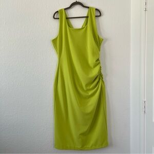 NWT Gibson Latimer Sleeveless Lime Green Ruched Midi Dress Size Large